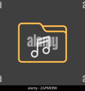 File folder with music note vector icon on dark background Stock Vector