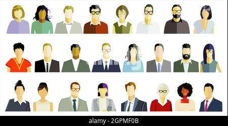 Group of people portrait, faces on white background. Stock Vector