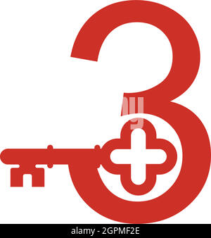 Key symbol icon - red simple outline, isolated - vector illustration ...