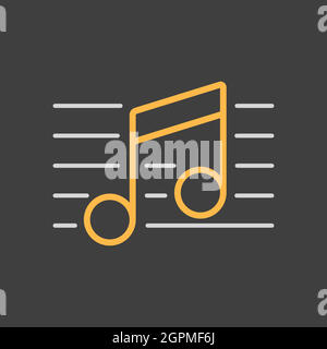 Stave and music notes vector icon on dark background Stock Vector