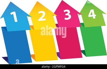 Layout design of folded paper in thick upward arrow shape in four vibrant colors and area for text copy. Vector illustration. Stock Vector