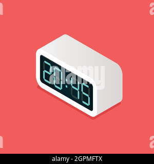 Digital alarm clock isometric view. Vector illustration Stock Vector