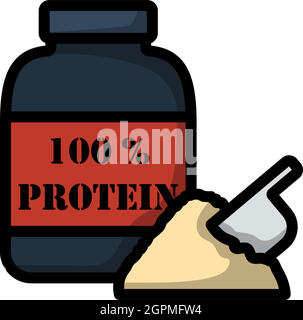Protein powder container with muscle symbol for fitness concept in ...