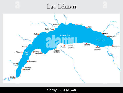 small outline map of Lake Geneva, Switzerland, France Stock Vector