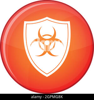 Shield with a biohazard sign icon, flat style Stock Vector