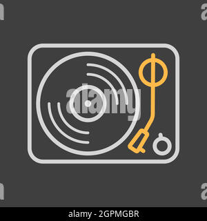 Vinyl record player vector flat icon on dark background Stock Vector
