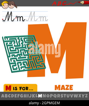 letter M from alphabet with maze object Stock Vector