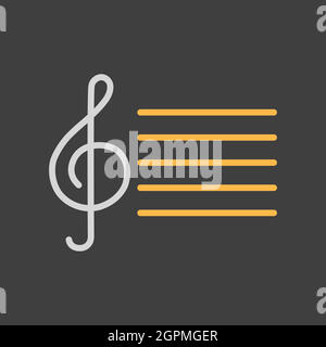 Treble clef vector icon on dark background. Music sign Stock Vector