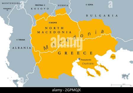 Geographical region of Macedonia, political map Stock Vector
