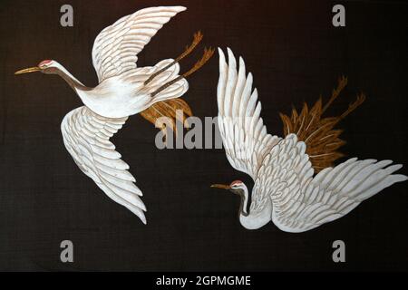 Chinese Crane Art - Textile Stock Photo