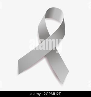 Grey ribbon awareness Brain Tumors, Allergies, Brain Cancer, Asthma, Diabetes, Aphasia, Mental Illness. Isolated on white background. Vector illustrat Stock Vector