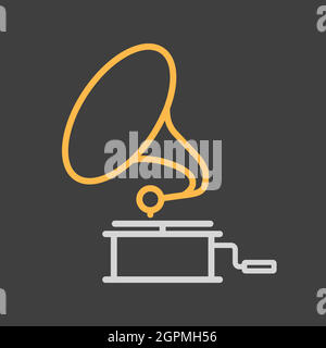Gramophone vector icon on dark background. Music sign Stock Vector
