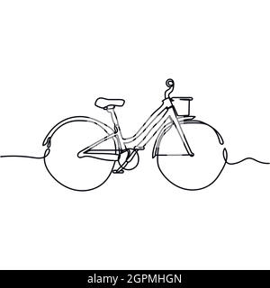 Continuous one line of bicycle in silhouette. Minimal style. Perfect for cards, party invitations, posters, stickers, clothing. Black abstract icon. Transportation concept Stock Vector