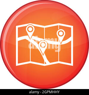 Map with pin pointers icon, flat style Stock Vector