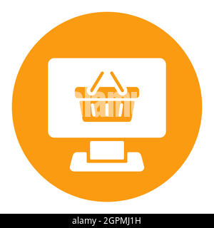 Computer display with shopping cart white glyph icon Stock Vector