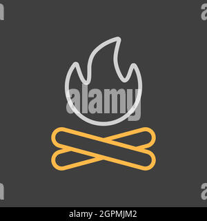 Bonfire vector icon on dark background. Camping and Hiking sign Stock Vector