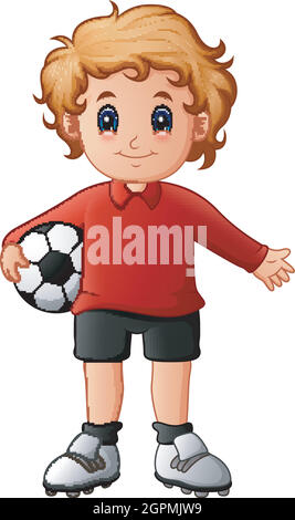 Cartoon boy holding soccer ball Stock Vector