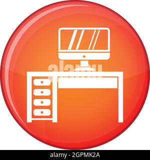 Computer desk, workplace icon, flat style Stock Vector