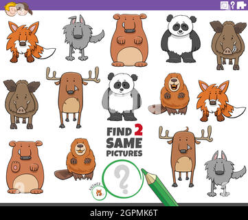 find two same cartoon animals educational game Stock Vector