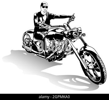 Motorcyclist on Motorcycle Drawing Stock Vector