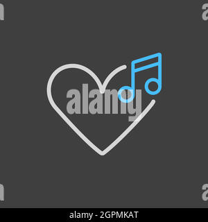 Like music vector icon on dark background. Musical note sign Stock Vector