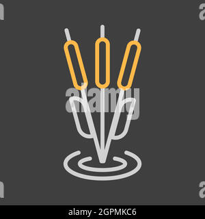 Reeds plant vector icon on dark background. Nature sign Stock Vector