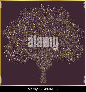 Card Magic luminous tree and flickering golden lights Stock Vector