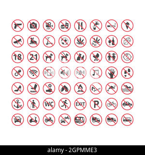 Red prohibition sign set Stock Vector
