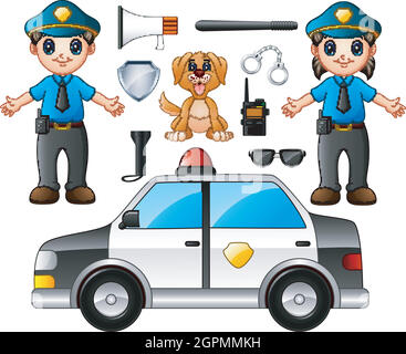 Set of Police Officer with police professional equipments Stock Vector