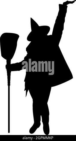 Silhouette fairy wizard witch standing with broom subject for halloween concept black color vector illustration flat style image Stock Vector