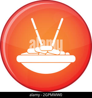 Bowl of rice with chopsticks icon, flat style Stock Vector