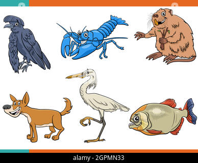 cartoon funny wild animals comic characters set Stock Vector