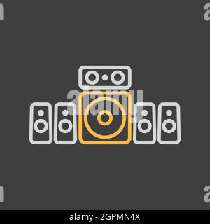 5.1 surround sound system vector icon on dark background Stock Vector