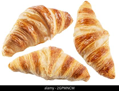 Three croissants on white background. Top view.  File contains clipping path. Stock Photo