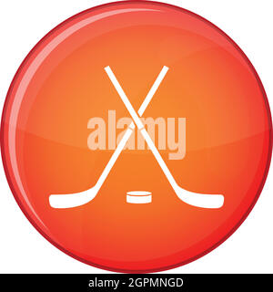 Crossed hockey sticks and puck icon, flat style Stock Vector