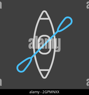 Kayak with paddle vector icon on dark background. Camping sign Stock Vector