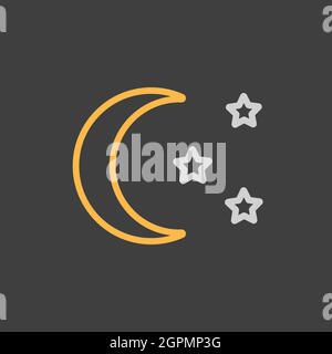 Moon and star vector icon on dark background. Camping sign Stock Vector