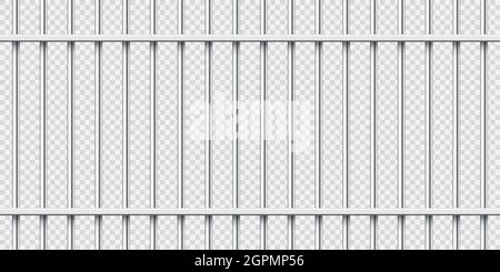 Realistic metal prison bars. Detailed jail cage, prison iron fence. Criminal background mockup. Creative vector illustration. Stock Vector
