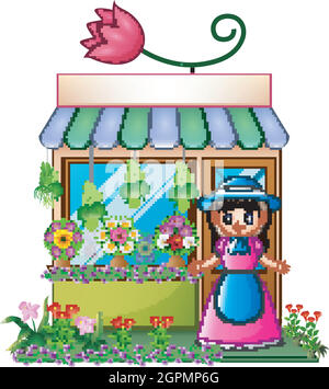 Vector illustration of Florist girl in the flower shop Stock Vector