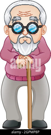Old man with walking stick Stock Vector