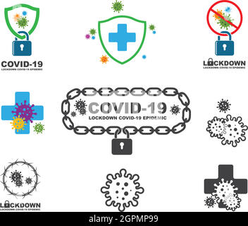 covid-19 corona virus lockdown vector icon illustration Stock Vector