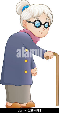 Cartoon of Old lady with a cane Stock Vector