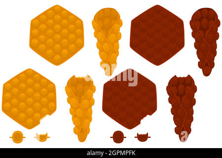 Illustration on theme big kit different types cone waffle with bubbles Stock Vector