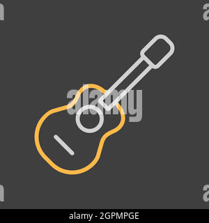 Classical acoustic guitar vector icon on dark background. Musical sign Stock Vector