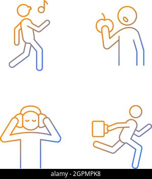 Everyday activities gradient linear vector icons set Stock Vector