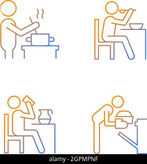 Cooking rotine gradient linear vector icons set Stock Vector