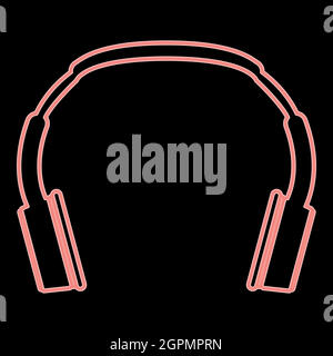 Neon headphones the red color vector illustration flat style image Stock Vector