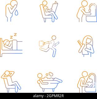 Daily living gradient linear vector icons set Stock Vector