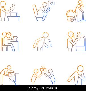 Day-to-day routine gradient linear vector icons set Stock Vector