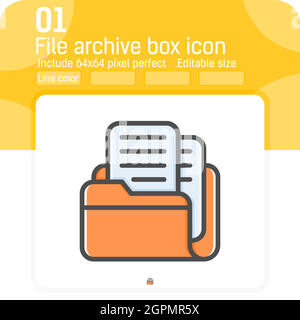 Files archive box icon with filled line style isolated on white background. Vector illustration line color style element thin sign symbol icon for ui, ux, web design, logo, mobile apps and all project Stock Vector